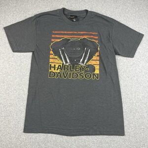 Harley Davidson Motorcycle T Shirt Men Medium Gray Engine Cannonball Terre Haute
